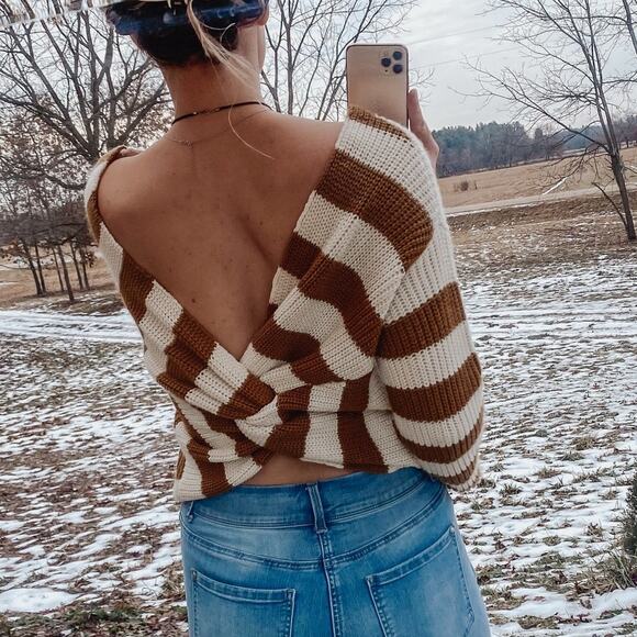 Favlux brown and white striped twist sweater - Picture 2 of 7